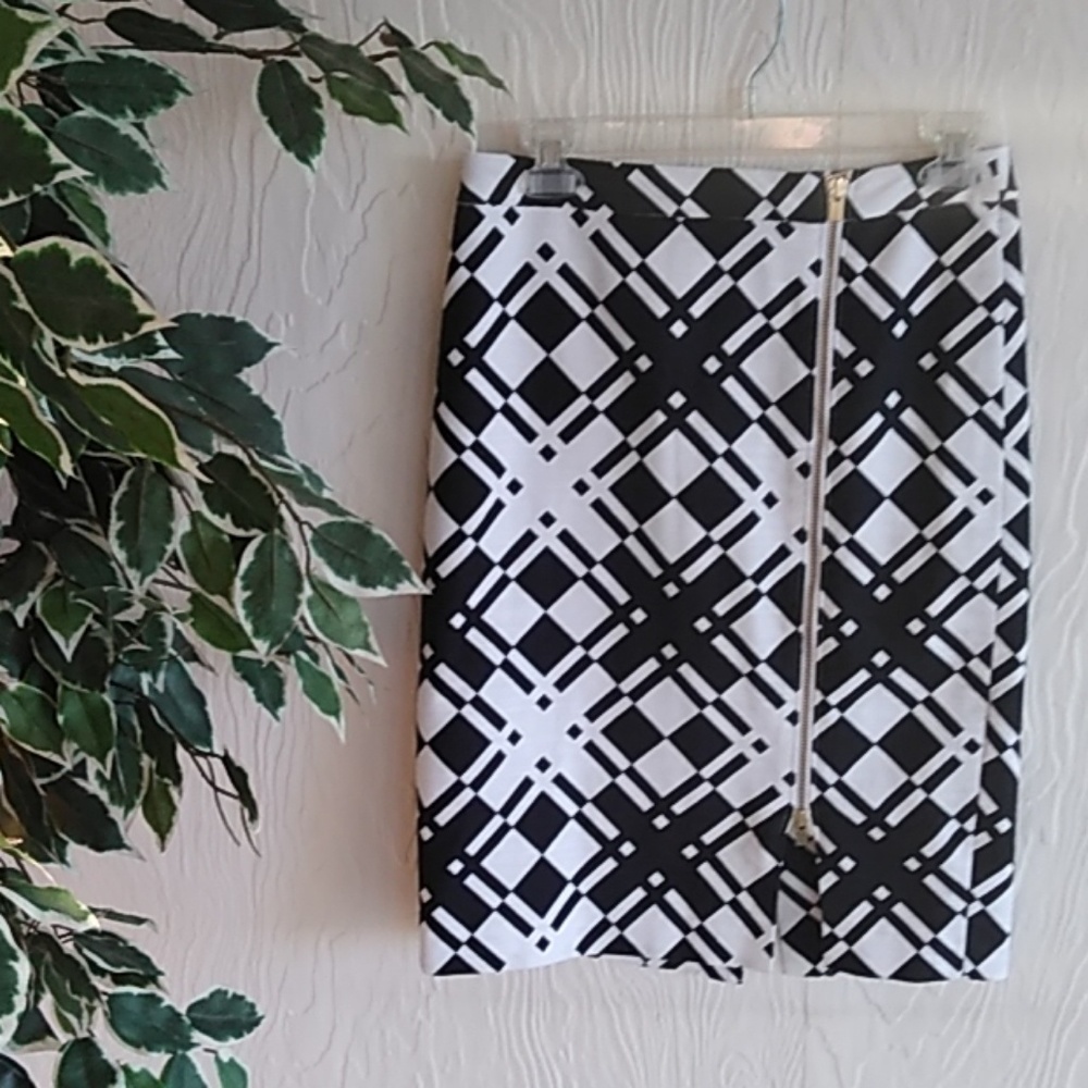 Talbots Navy and white pencil skirt gold zipper